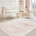 Washable Rugs 5x7 Area Rugs for Living Room,Bedroom,Dining Room- Ultra Soft Faux Wool Nursery Rug for Baby Girl,Neutral Light Pink Low Pile Vintage Carpets for Dorm Kids Playroom,Non Slip