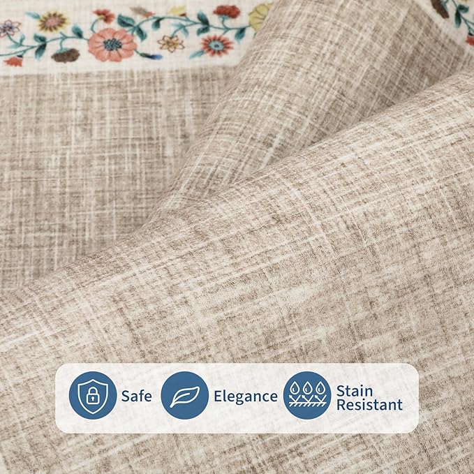 GarveeHome Washable Area Rugs for Bedroom 5x7 Living Room Modern Floral Throw Rugs Non-Slip Lightweight Thin Carpet Modern Farmhouse Print Non-Shedding Soft Low Pile Floor Cover, Light Camel