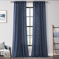Navy Blue Curtains 108 inch Length for Bedroom Back Tab Light Filtering Semi Sheer Blue Living Room Curtains Linen Cotton Textured Indigo Blue Drapery Panel Modern Aesthetic Decor 42" Wx108" L
