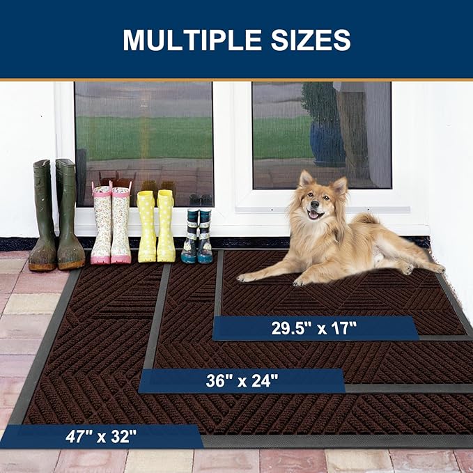 Smiry Front Door Mat Outside Entrance, Heavy Duty Sturdy Natural Rubber Doormat, Trap Dirt and Moisture, Easy Clean Low Profile Mats for Indoor Outdoor Entry, Irregular Triangle (29.5x17, Deep Brown)