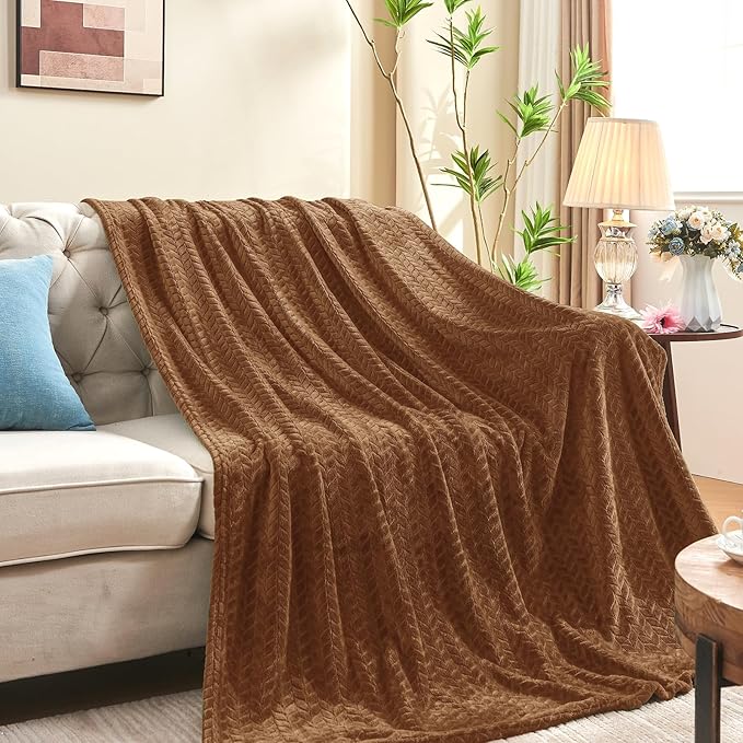 inhand Dark Brown Fleece Queen Blanket for Bed, Super Soft Flannel Cozy Blankets for Adults, Lightweight Leaves Pattern Fuzzy Blanket for Office,Warm Plush Blankets for All Season, 90x90 Inches
