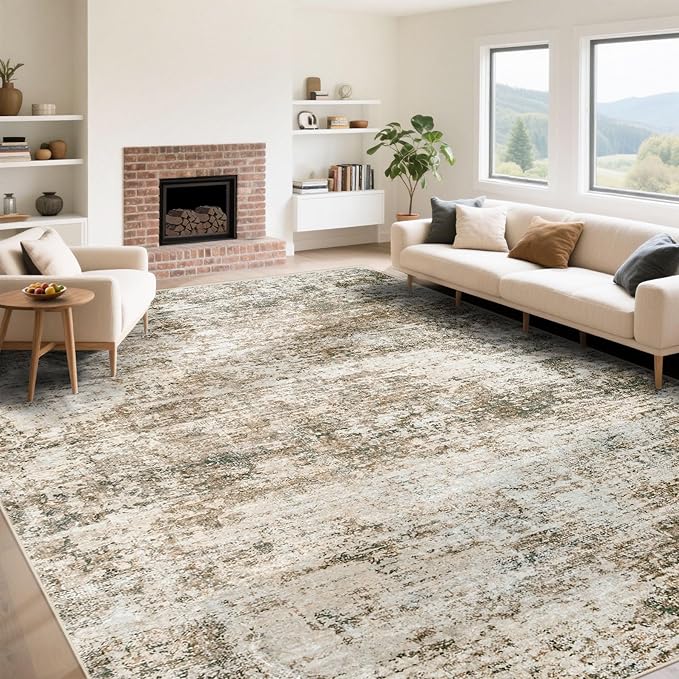XLUEZ 9x12 Area Rug for Living Room, Washable Modern Abstract Large Area Rug Neutral Soft Non Slip Kids Rug Stain Resistant Indoor Carpet for Bedroom Dining Room Playroom Office(Brown, 9'x12')