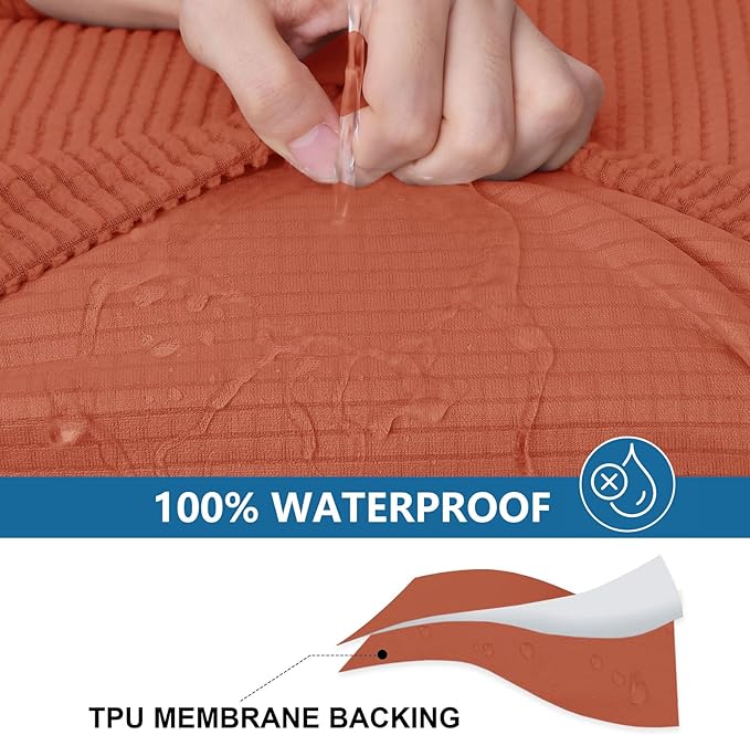 hyha Waterproof Couch Cushion Covers for Pets, Non Slip Sofa Seat Cover for Dogs Washable, Soft Thick Stretch Jacquard Fabric, Sofa Slipcovers with Elastic Bottom (2 Pieces, Rust)