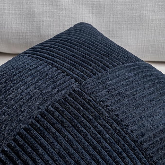 Fancy Homi 2 Packs Navy Blue Lumbar Decorative Throw Pillow Covers 16x26 Inch for Living Room Couch Bed Sofa, Farmhouse Home Decor, Soft Striped Corduroy Rectangle Accent Cushion Case 65x40 cm