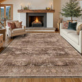 Hazo Haus Boho Taupe Brown Living Room Rug 8x10 - Modern Vintage Traditional Eclectic Oriental Neutral, Washable Low Pile Non-Slip Extra Large Area Rugs for Dining Under Table Bedroom Lounge