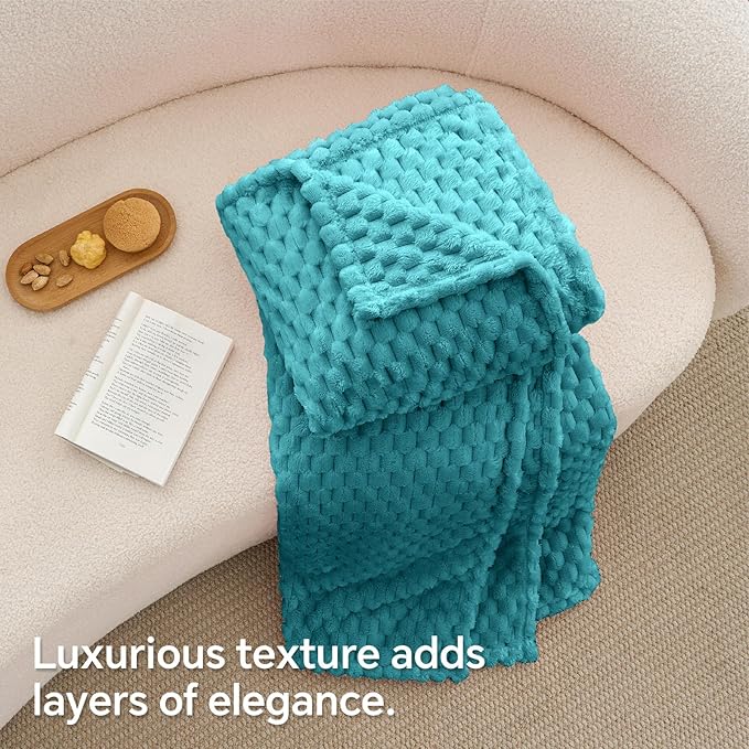 BEDELITE Fleece Throw Blanket for Couch & Bed - 3D Jacquard Decorative Teal Blanket, Super Soft and Cozy Warm Fuzzy Blanket All Seasons Suitable, 50x60Inches