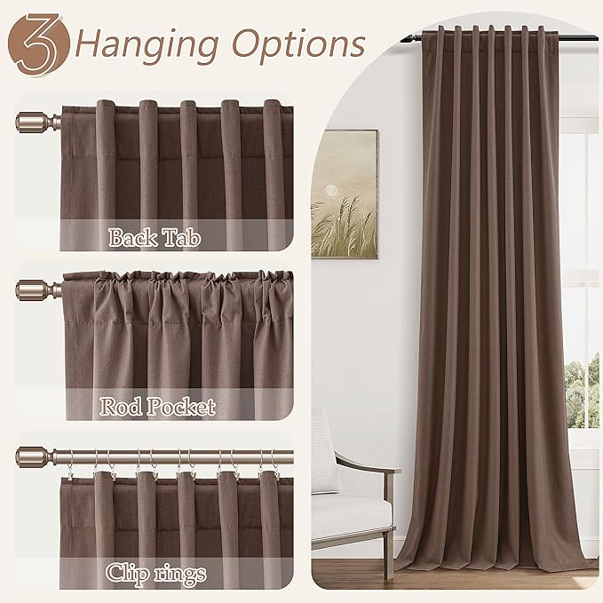 Guken 100% Blackout Curtains 90 Inch Length 2 Panels Set for Living Room Bedroom Back Tab Thermal Insulated Black Out Linen Drapes Room Darkening Cappuccino,52x90