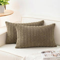 Pack of 2 Corduroy Decorative Throw Pillow Covers 12x24 Inch Soft Striped Pillow Covers Modern Farmhouse Home Decor for Sofa Living Room Couch Bed（Green）