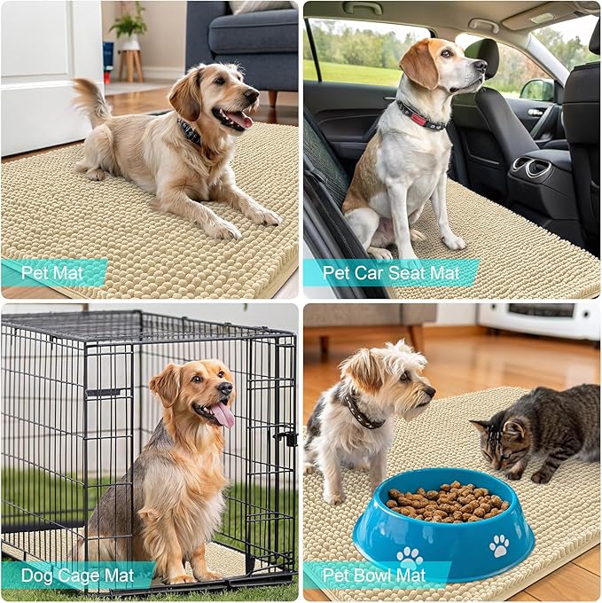 OLANLY Dog Door Mat for Muddy Paws 70x24, Absorbs Moisture and Dirt, Absorbent Non-Slip Washable Doormat, Quick Dry Chenille Mud Mat for Dogs, Entry Indoor Entryway Carpet for Inside Floor, Sand