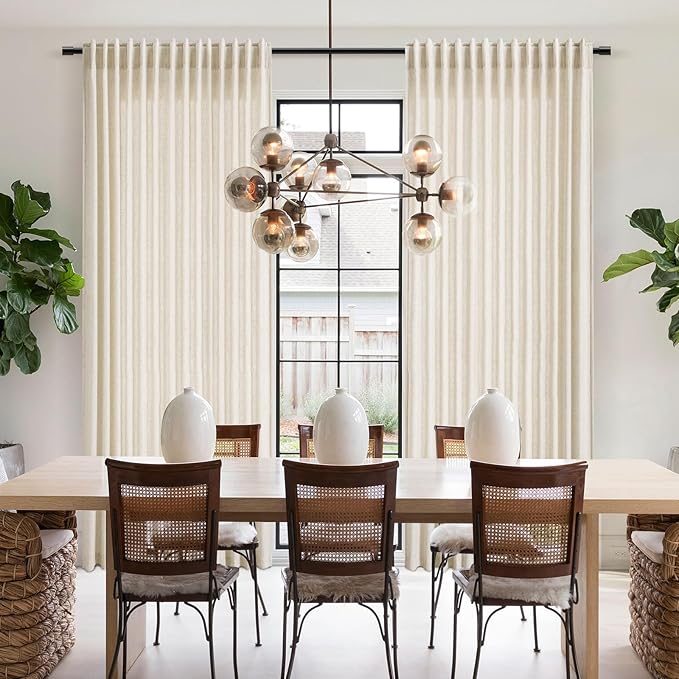 Warm Beige Linen Curtains 63 Inches Long 2 Panel Sets for Living Room Bedroom Rod Pocket Back Tab Light Filtering Drape for Kitchen Window Short Protect Privacy Curtain Modern Farmhouse Decor 52x63