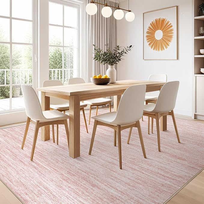 Nakagishi 5x8 Area Rugs Living Room: Washable Large Vintage Rug Neutral Non-Slip Soft Stain Resistant Indoor Carpet for Bedroom Nursery Dining Room Office Playroom - Pink-01