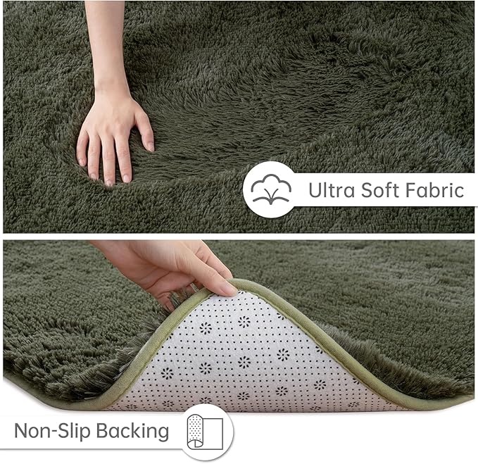 Goideal Fluffy Rug for Bedroom Living Room, 6x9 Olive Green Area Rugs, Faux Fur Shag Modern Carpet Ultra Soft Girls Boys Room Home Decor, Solid