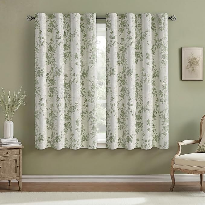 Floral Blackout Curtains Sage Green Printed Curtains Floral Blackout Curtains Farmhouse Boho Cottagecore Spring Curtains for Bedroom Modern Living Room