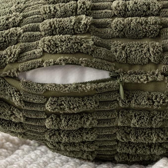 MIULEE Pack of 2 Spring Corduroy Decorative Euro Sham Throw Pillow Covers 24x24 Inch Soft Boho Striped Pillow Covers Modern Farmhouse Home Decor for Summer Sofa Living Room Couch Bed Olive Green