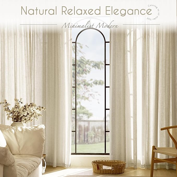 Faux Linen Beige Curtains 96 inches Long for Living Room Rustic Farmhouse Linen Drapes Semi Sheer Burlap Textured Canvas Cloth Curtain Panels Set of 2 Kahki Tan Colored
