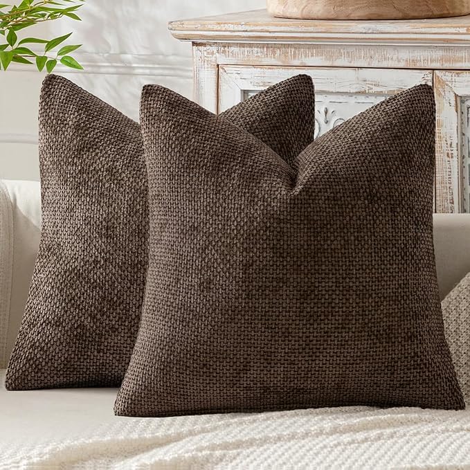 MIULEE Pack of 2 Couch Throw Pillow Covers 24x24 Inch Neutral Dark Brown Boho Accent Decorative Pillow Covers Soft Chenille Farmhouse Cushion Covers for Home Decor Bed Sofa Living Room
