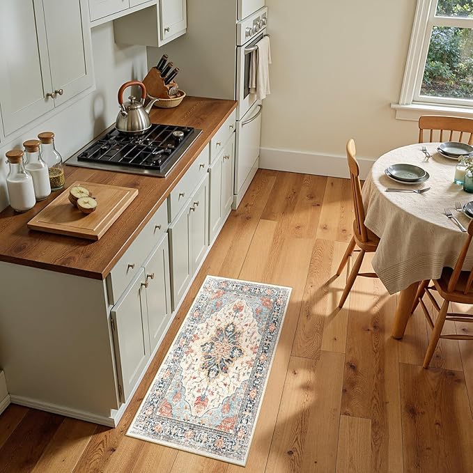 Area Rugs 2'x4' Kitchen Rugs Entry Rug Small Rugs for Entryway Kitchen Bathroom Door Mat Indoor Entrance,Washable Non Slip, Beige Navy Blue Orange Colorful