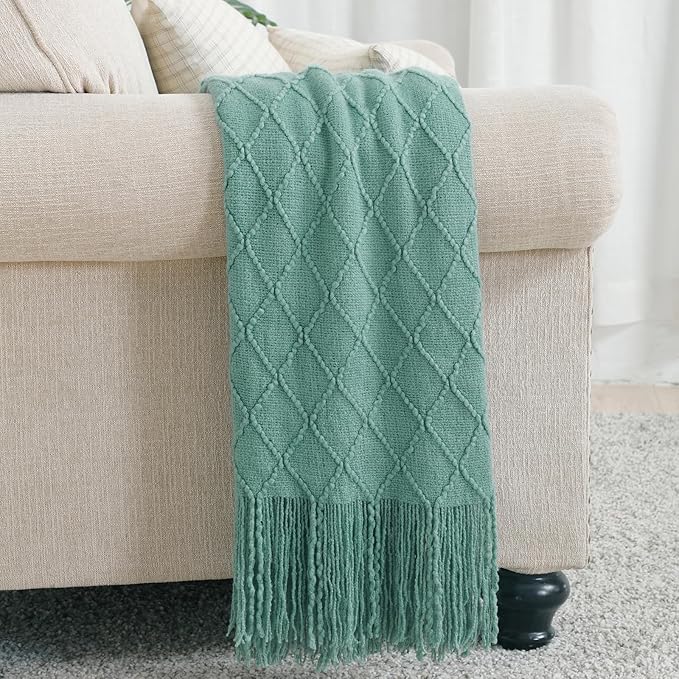 BOURINA Dark Cyan Throw Blanket 50 x90 Inches Textured Solid Soft Sofa Throw Bed Runner Knitted Decorative Blanket