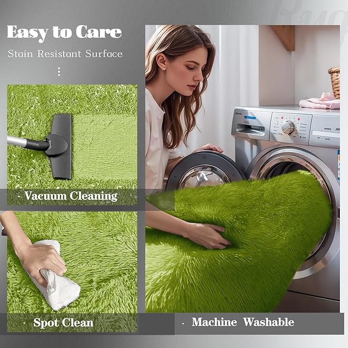 8x10 Area Rugs for Living Room: Fluffy Shag Soft Washable Rug Large Fuzzy Plush Indoor Carpet for Bedroom Nursery Playroom Kids Girls Boys Room (Grass Green, 8'x10')