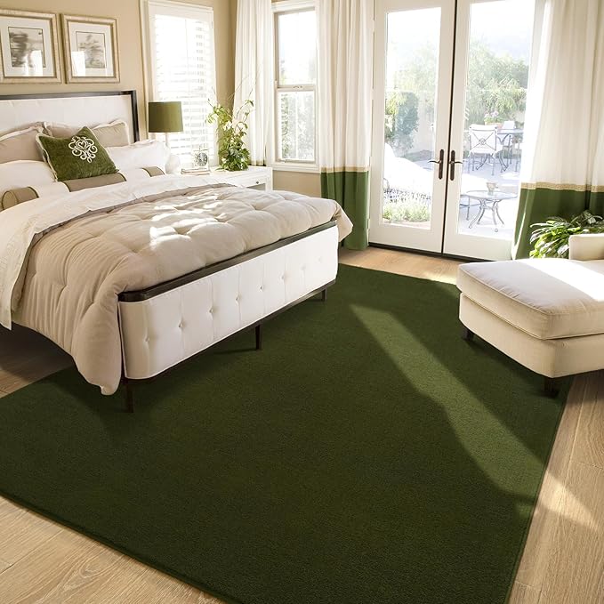 Amearea Modern Area Rugs for Bedroom Living Room, 4x6 Feet Olive Green Thickened Memory Foam Rug, Fluffy Indoor Washable Rugs Non Slip Minimalist Carpet for Kids Boys Girls Dorm Nursery Room Decor