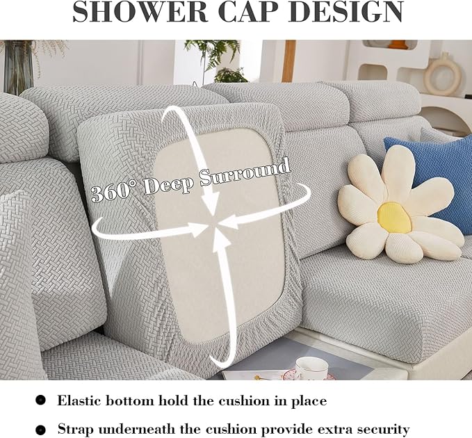 Sofa Covers Couch Covers for Sofa Pet Friendly Couch Cushion Covers Universal Sofa Covers Washable Stretch Slipcovers for Sectional Sofa (Texture Light Gray, 2 Seats + Chaise Cover)