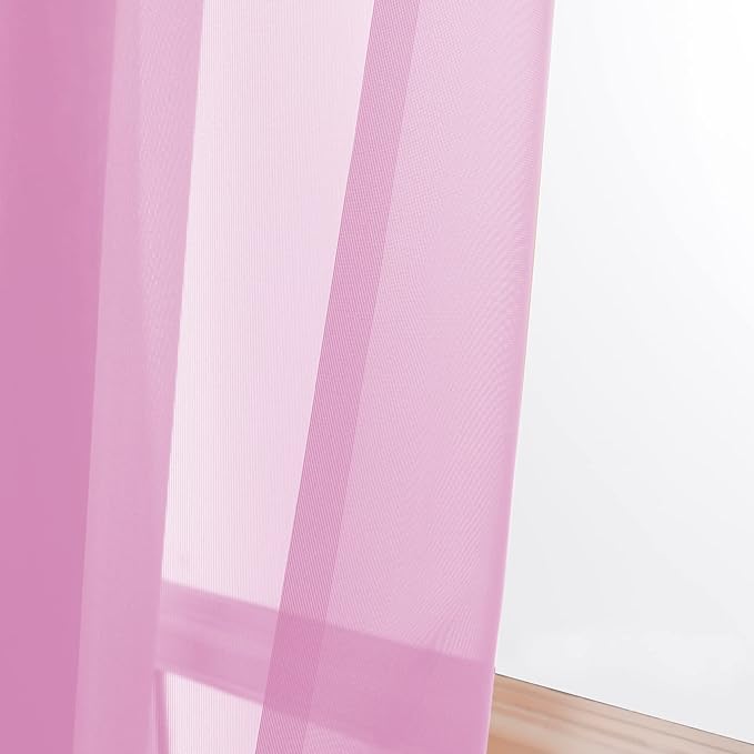 OWENIE Sheer Pink Curtains, Sheer Curtains 84 inch Length 2 Panels Set, Rod Pocket Voile Fimly Sheer Drapes for Living Room/Bedroom, 2pcs, Each 42" W x 84" L