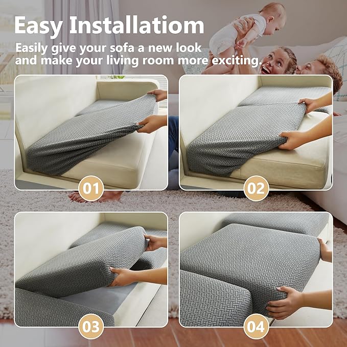 Couch Cushion Covers for Sofa Couch Covers Wear-Resistant Universal Sofa Cover Washable Stretch for Sectional Slipcovers (Texture-Gray,Large Single Seat Cover)