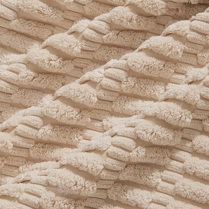 Fancy Homi 4 Packs Tan Decorative Throw Pillow Covers 16x16 Inch for Living Room Couch Bed Sofa, Beige Rustic Farmhouse Boho Home Decor, Soft Plush Striped Corduroy Square Cushion Case 40x40 cm