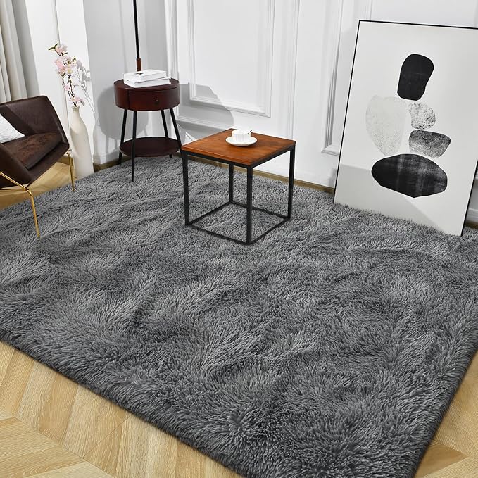 TWINNIS Super Soft Shaggy Rugs Fluffy Carpets, 8x10 Feet, Indoor Modern Plush Area Rugs for Living Room Bedroom Kids Room Nursery Home Decor, Upgrade Anti-Skid Rectangular Fuzzy Rug, Gray