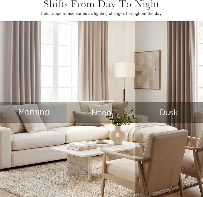 PONY DANCE Blackout Curtains Thermal Insulated Window Treatment Panels Room Darkening Blackout Drapes for Living Room Back Tab/Rod Pocket Bedroom Draperies, 52 x 54 Inch, Light Taupe, 2 Panels