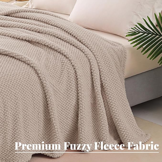 Whale Flotilla Queen Size Fuzzy Fleece Blanket for Bed, 90x90 Inch Fluffy Warm Soft Jacquard Blankets for All Season, Lightweight and Cozy, Camel