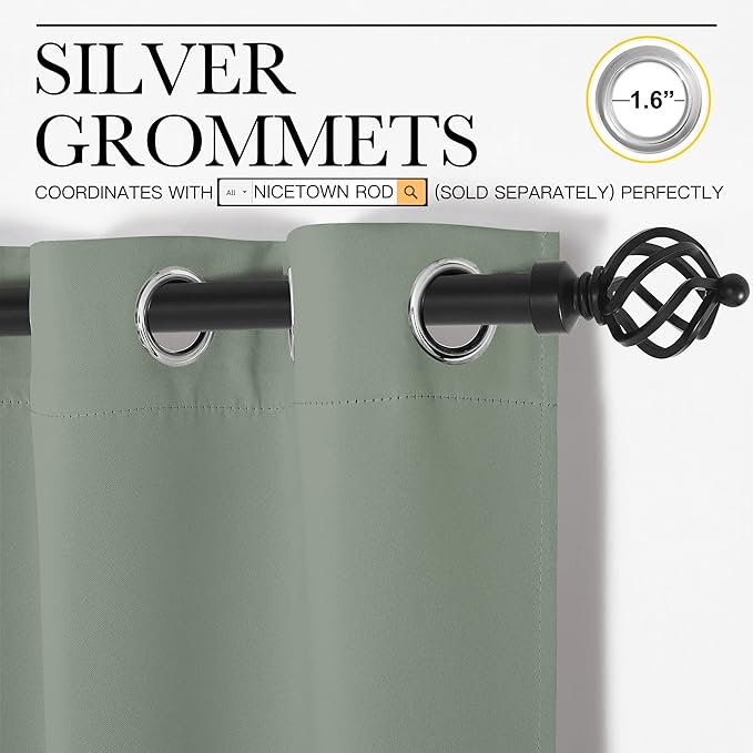 NICETOWN Greyish Green Blackout Curtains 102" Long for Office, 55" Wide, 2 Pieces, Dining Room, Guest Room, Sound Reducing Heat and Cold Block Curtain Panels for Modern Room Decorative