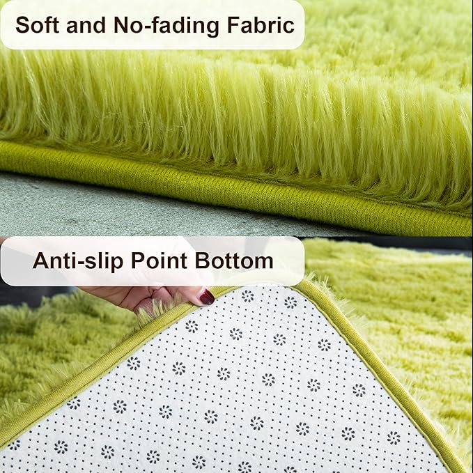 TWINNIS Super Soft Shaggy Rugs Fluffy Carpets 8x10 Feet, Indoor Modern Plush Area Rugs for Living Room Bedroom Kids Room Nursery Home Decor, Upgrade Anti-Skid Rectangular Fuzzy Rug, Green