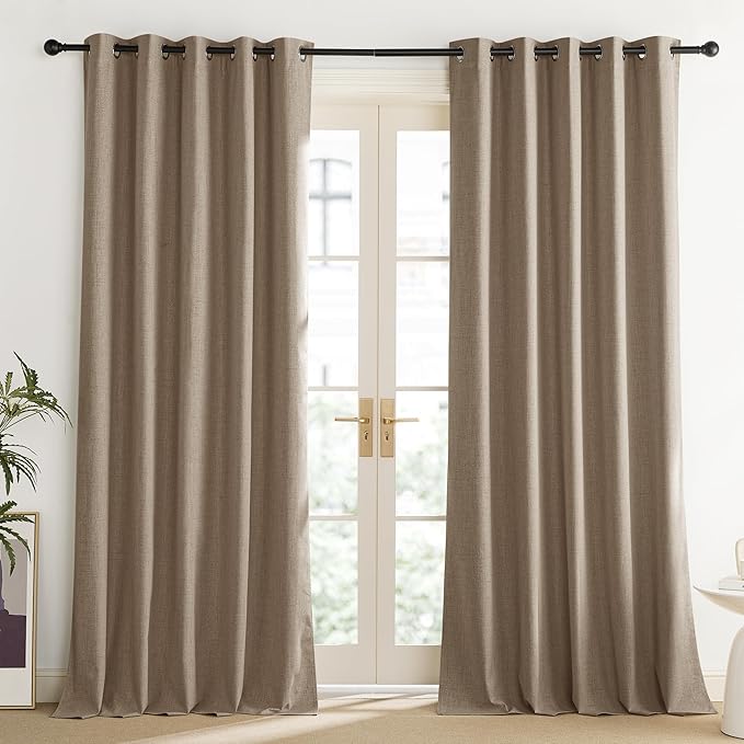 NICETOWN Burlap Vintage Open Linen Weave Flax Thermal Curtains, 100% Blackout Curtains 95" Long for Dining Room, Soundproof Window Treatment Drapes for Home Office, 62" Wide Per Panel, Set of 2