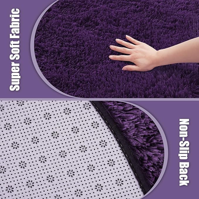 Shag Area Rug for Bedroom 5x8,Purple Fluffy Area Rugs for Living Room,Soft Fuzzy Rug Non-Shedding Indoor Plush Carpet for Kids Bedroom Nursery Dorm Home Decor