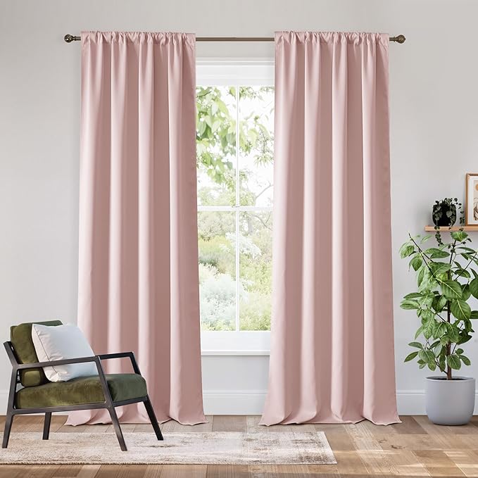 RYB HOME Bedroom Blackout Curtains 80 inches Long, 100% Blackout Thermal Insulated Noise Reducing Curtains for Living Room Nursury, 42 inches Wide by 80 inches Long, Baby Pink
