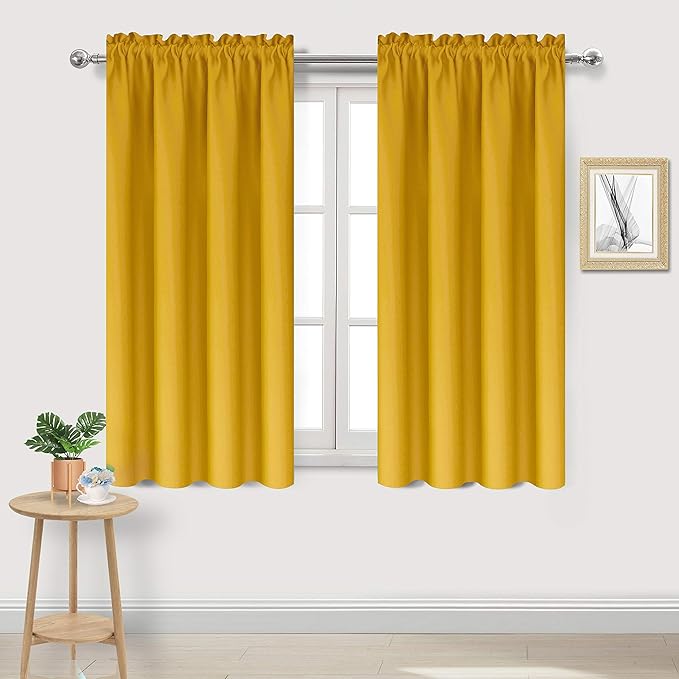 DWCN Yellow Room Darkening Blackout Curtains - Thermal Insulated Privacy Energy Saving Window Curtain Drapes 42 x 54 inch Length, Set of 2 Bedroom Living Room Curtains