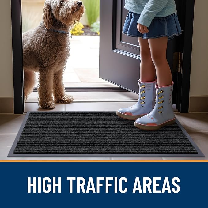 OLANLY Front Door Mat Indoor Outdoor Entrance, Waterproof Heavy Duty Doormat, Fade Resistant, Low Profile, Easy Clean Patio Porch Welcome Floor Mats for Entry, 71x34, Black