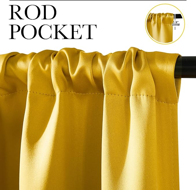 NICETOWN Gold Blackout Cafe Faux Silk Curtains for Small Windows, 42" Wide by 63" Long, 2 Panels, Rod Pocket Privacy Blackout Satin Drapes for Home Decoration