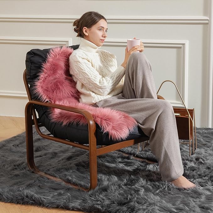 Ashler Faux Fur Area Rug - Fluffy Shaggy 2 x 3 Feet Sheepskin, Blush Pink Fuzzy Machine Washable Shag, Nursery Decor, Bedroom, Living Room, Kids Room