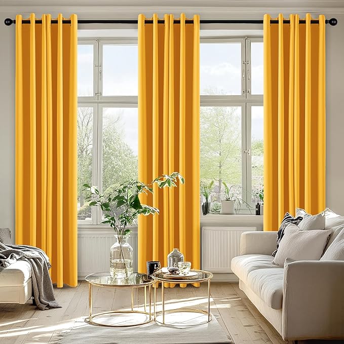 MIULEE Yellow Blackout Curtains for Bedroom Living Room 72 Inches Long 2 Panels, Thermal Insulated Room Darkening Drapes Solid Grommet Noise Reduction Light Blocking Window Treatments 40x72 inch