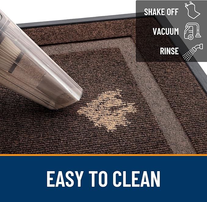 OLANLY Front Door Mat Indoor Outdoor Entrance, Waterproof All-Season, All-Weather Doormat, Sturdy Natural Rubber, Fade Resistant, Low Profile, Easy Clean Patio Porch Entryway Mat, 35x23, Dark Brown
