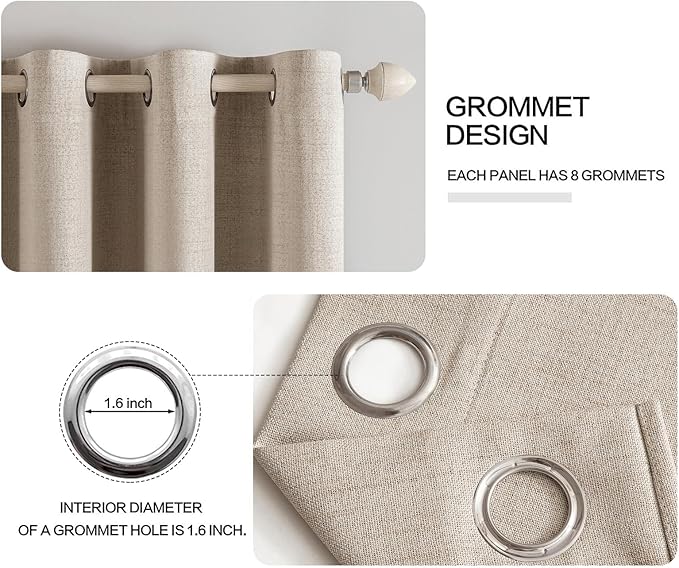 MIULEE 100% Blackout Linen Textured Curtains for Bedroom Solid Thermal Insulated Taupe Grommet Room Darkening Curtains & Drapes Luxury Decor for Living Room Nursery 52 x 108 Inch (2 Panels)