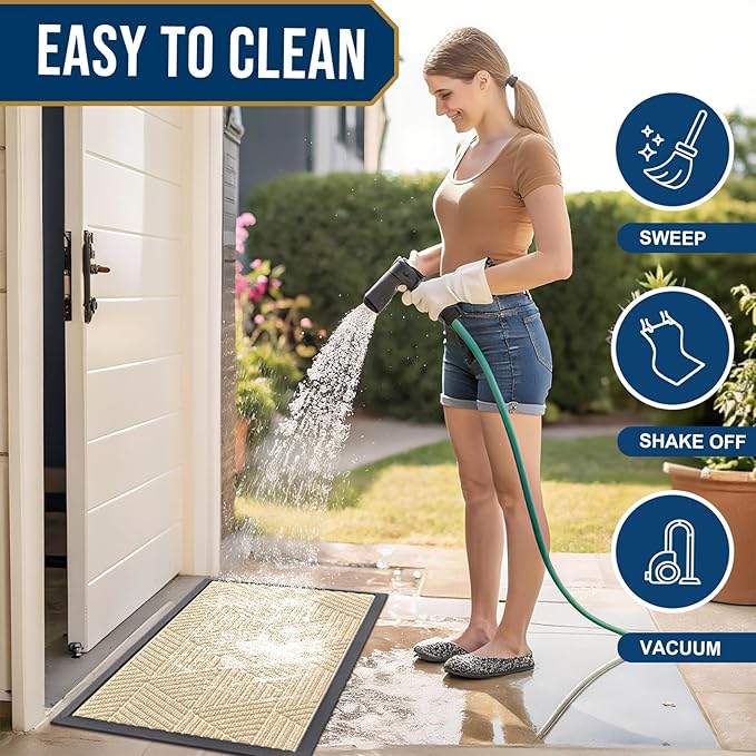 Smiry Front Door Mat Outside Entrance, Heavy Duty Sturdy Natural Rubber Doormat, Trap Dirt and Moisture, Easy Clean Low Profile Mats for Indoor Outdoor Entry, Irregular Triangle (29.5x17, Beige)