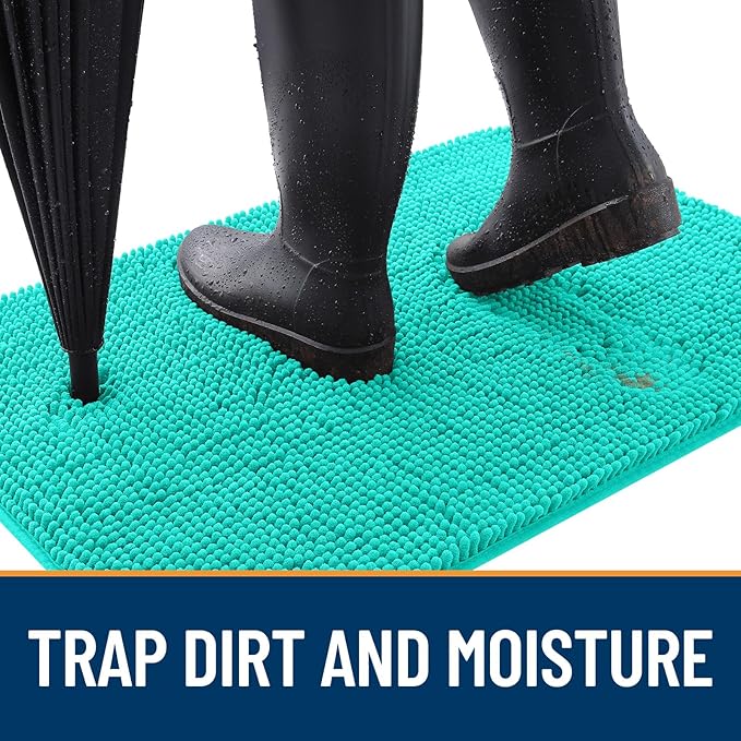 OLANLY Dog Door Mat for Muddy Paws 32x20, Absorbs Moisture and Dirt, Absorbent Non-Slip Washable Doormat, Quick Dry Chenille Mud Mat for Dogs, Entry Indoor Entryway Carpet for Inside Floor, Teal