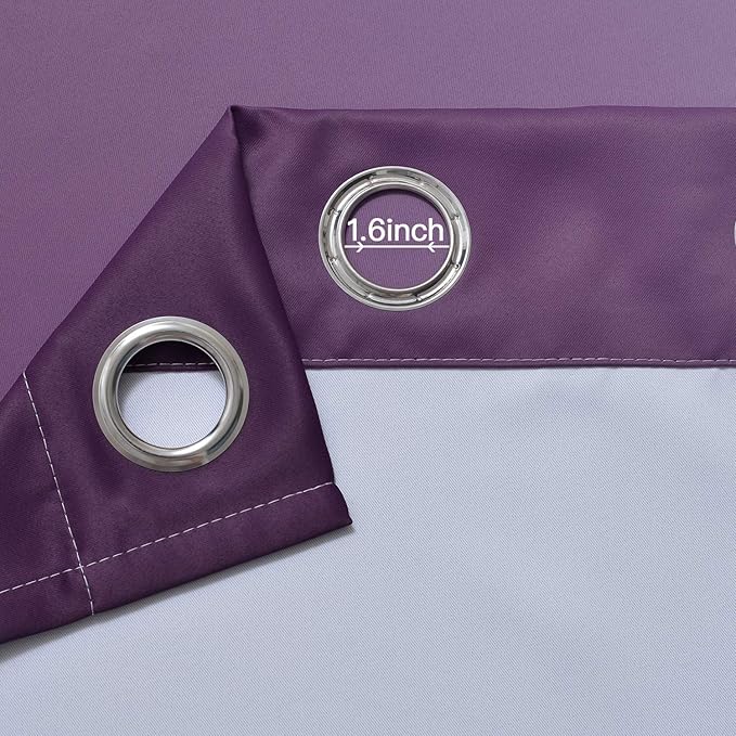 Yakamok Room Darkening Greyish White and Purple Ombre Curtains for Bedroom, Thickening Polyester Thermal Insulated Grommet Gradient Color Drapes for Living Room (52W x 72L / 2 Panels)