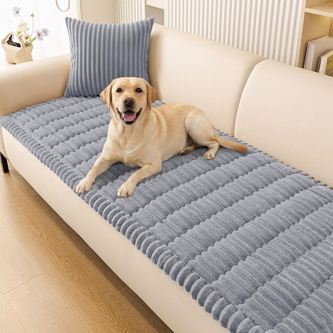 Smiry Couch Cover for Dogs Washable, Non Slip Fuzzy Pet Couch Covers for 3 Cushion Sofa Pet Friendly, Thick Soft Sofa Slipcovers Cushion Protector (Grey, 27.6" x 70.9")