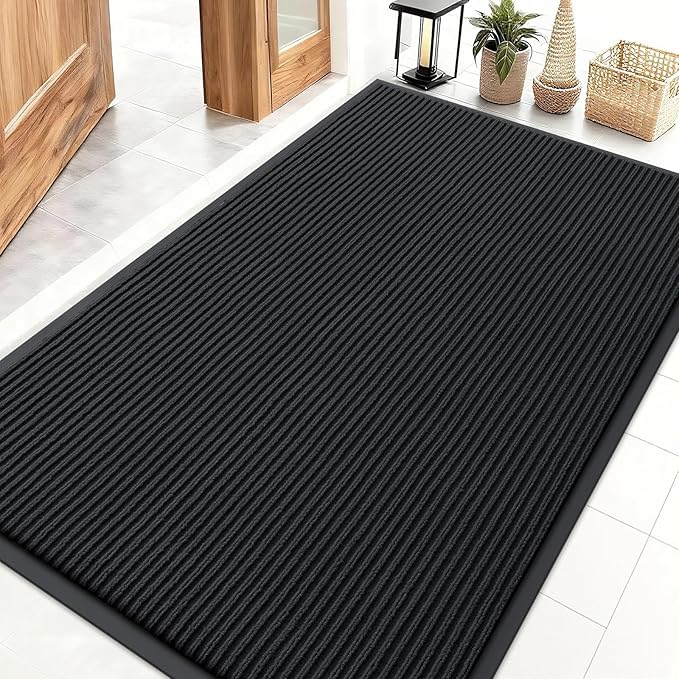 OLANLY Front Door Mat Indoor Outdoor Entrance, Waterproof Heavy Duty Doormat, Fade Resistant, Low Profile, Easy Clean Patio Porch Welcome Floor Mats for Entry, 47x32, Black