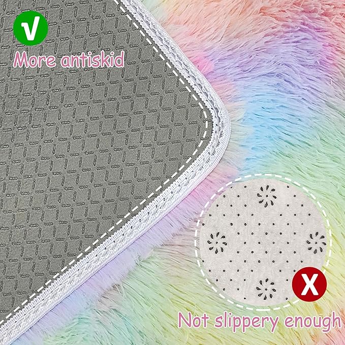 Fluffy Rainbow Colorful Area Rug for Living Room 5x8 Kawaii Tie Dye Rug Fuzzy Indoor Floor Unicorn Rug for Bedroom Girls Kids Nursery Baby Princess Room Dorm Home Decor Aesthetic Carpets