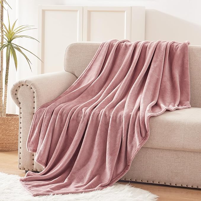 Exclusivo Mezcla Fleece Blankets Queen Size for Bed, Super Soft and Warm, All Season, Cozy, Plush, Lightweight, 90x90 Inches, Dusty Pink